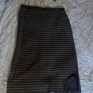 Eileen Fisher Black and Gray Striped Pencil Skirt